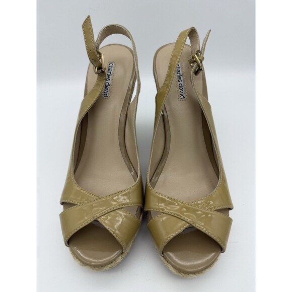 Vintage Charles David 4.75" Wedges Womens 8 Beige Espadrille Slingbacks Vacation - Picture 2 of 9